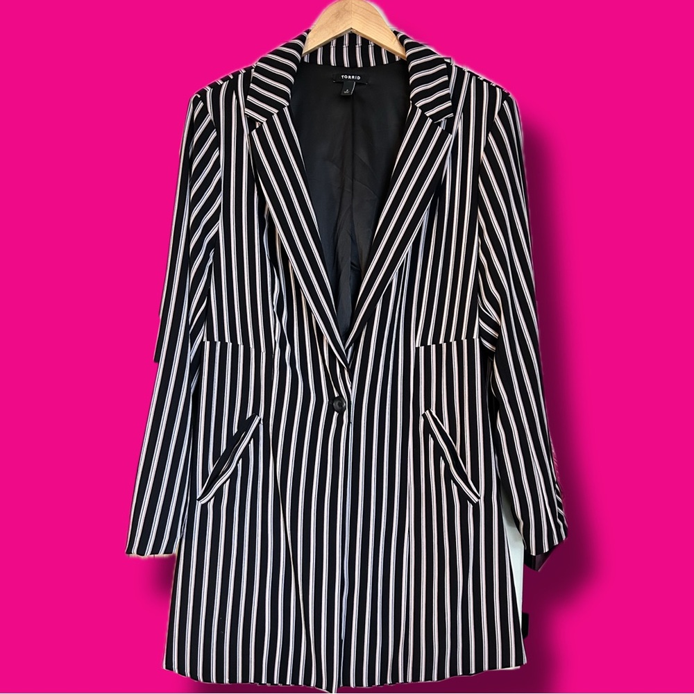 Pink and White Striped Women's Blazer